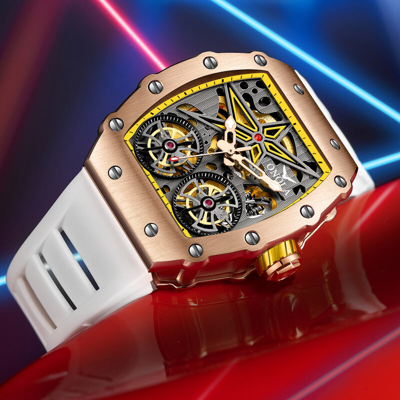 Nowe luksusowe modne zegarki męskie marki ONOLA Hollow w pełni automatyczny mechaniczny zegarek męski wodoodporny zegar