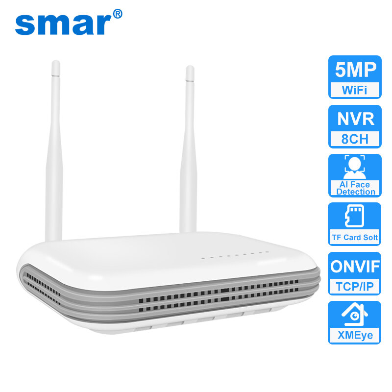 Smar – enregistreur vidéo en réseau sans fil Super Mini NVR, 8 canaux, 3mp, 5mp, H.265, pour caméra IP, prise en charge de la détection faciale, e-mail Alart XMEYE