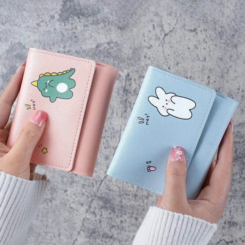 Dompet kulit PU kartun modis Korea dompet kunci tempat kartu multifungsi pendek dompet siswa anak-anak lucu
