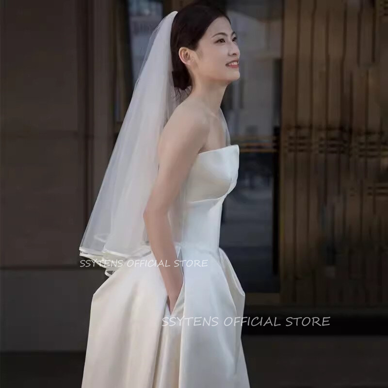 Robes de mariée sirène en satin sans bretelles, élégantes et gracieuses, A-Line, patients, quelle que soit la robe de soirée de mariage, robes de plage éducatives, Corée