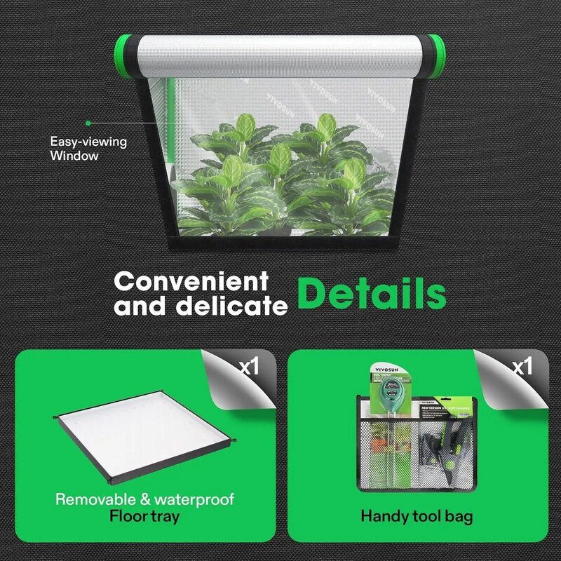 VIVOSUN D436 2-in-1 4x3 Grow Tent, 48"x36"x72" High Reflective Mylar with Multi-Chamber and Floor Tray for Hydroponic Indoor