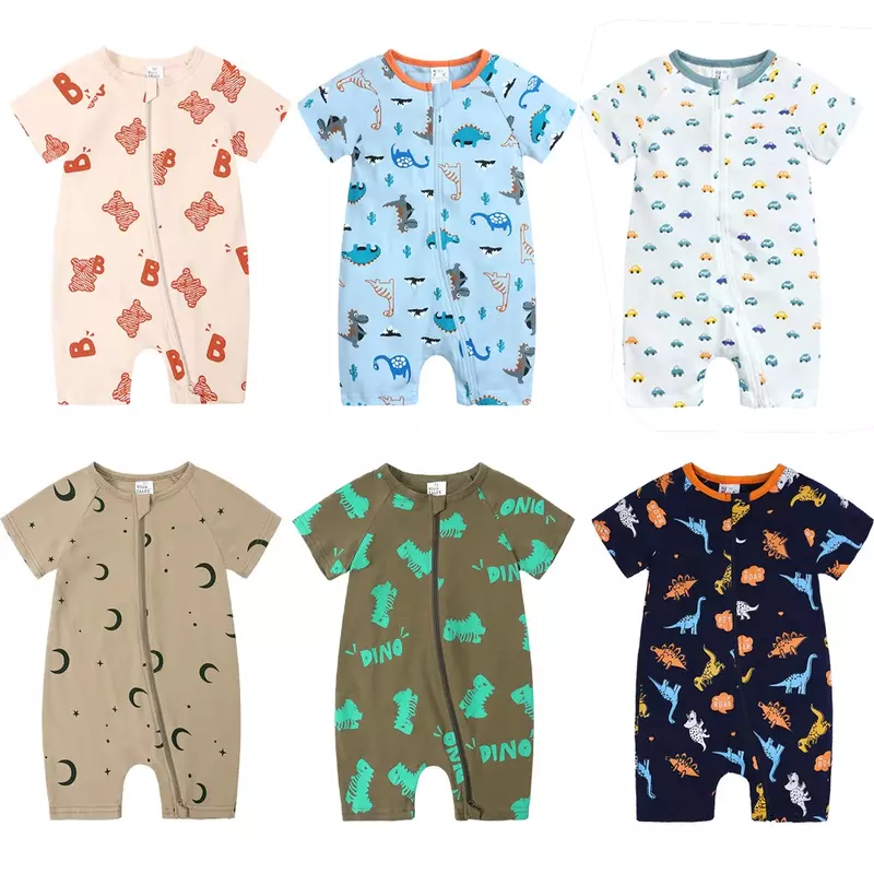 Barboteuse en coton pour nouveau-né de 0 à 24 mois, vêtements pour tout-petits, combinaison, pyjama d'été à manches courtes, grenouillères, costume de batterie de dessin animé