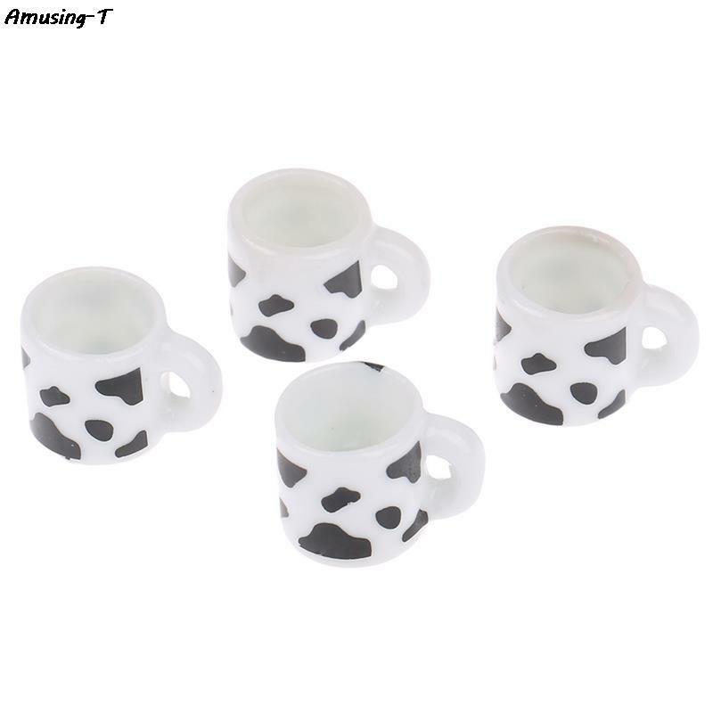 Miniatur rumah boneka, mainan ornamen aksesori DIY Model Mug keramik pola sapi