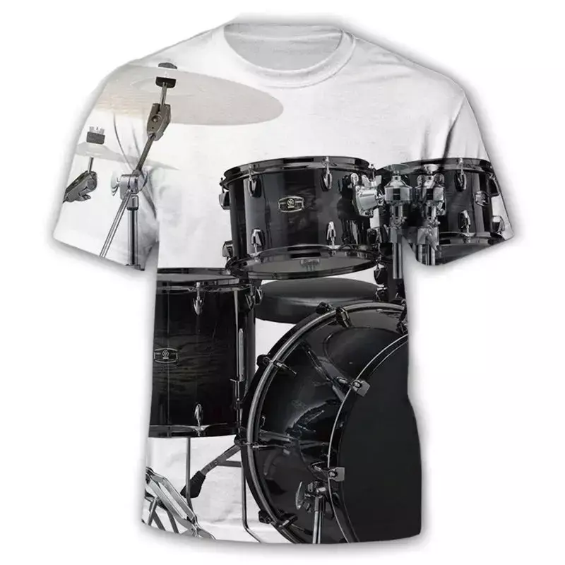 Camiseta de manga corta con estampado 3D de instrumentos musicales, top holgado con cuello redondo, estilo hip hop, novedad de verano, 2024