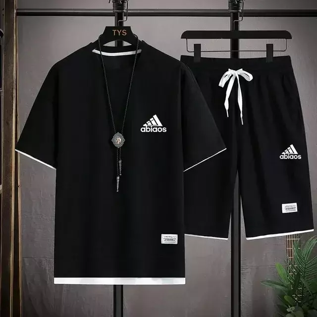 Conjunto de camiseta e shorts de tecido de linho masculino, agasalho manga curta, terno esportivo casual, moda verão, 2 peças