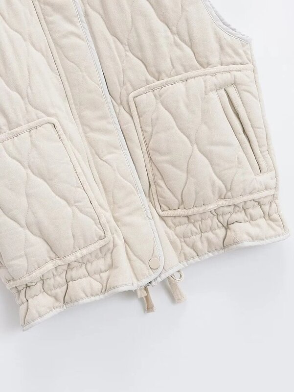 Jaqueta de algodão grosso feminina, moda streetwear sem mangas, colete quente, outwear casual, outono, inverno, 2024