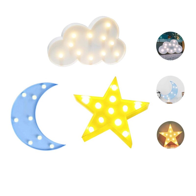 Regenbogen Stern Wolke Mond LED Nachtlicht Batterie Powered Wand Hängen Lampen Warm Weiß Festzelt Zeichen für Schlafzimmer Kinderzimmer Dekor