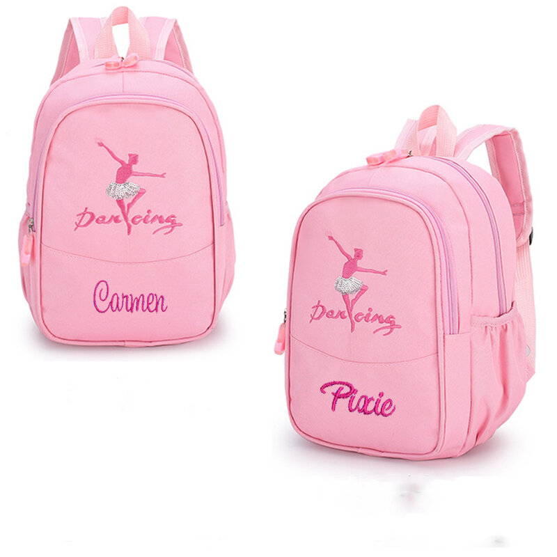 Bolso de baile para niña con nombre bordado, mochila de diseño de moda con múltiples compartimentos, antisalpicaduras, personalizada, para jardín de infantes