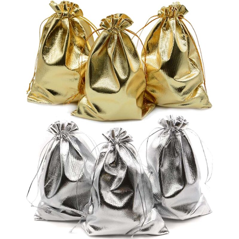 Bolsas de regalo doradas con cordón, 50 piezas, para organizadores de joyería, para dulces, Chocolate, paquetes para pequeñas empresas