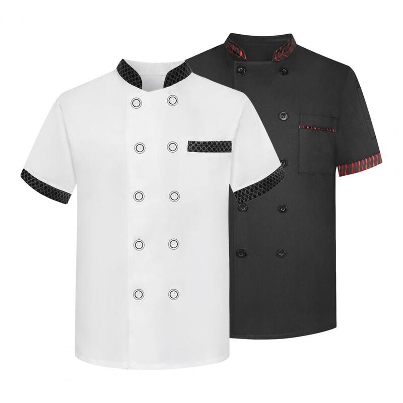 Washable Chef Jacket Breathable Stain-resistant Chef Uniform for Kitchen Restaurant Staff Double-breasted Short Sleeve for Cooks