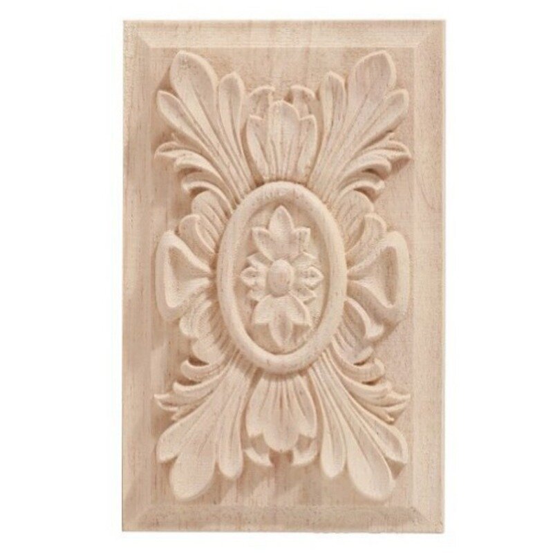 Unpainted Wood Carved Decal Corner Onlay Wooden Appliques for Furniture Wooden Flower Decoration Home Decor Items Decal Floral