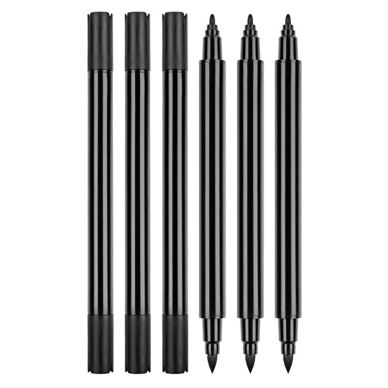 6Pcs Double Tip Fabric Marker Waterproof for Clothes, Double Ended Black Fabric Marker Pen for Shirt Canvas Bag Shoes