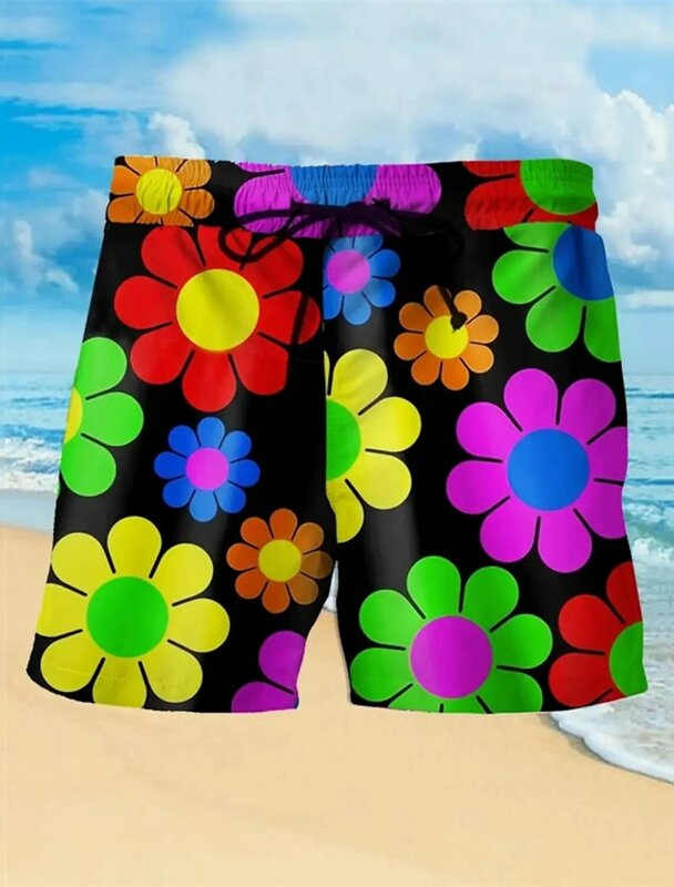  Męskie spodenki plażowe z kwiatową grafiką i nadrukiem 3D Szorty kąpielowe Kąpielówki Sznurek Szybkoschnące Krótkie Casual Wakacje Hawaje