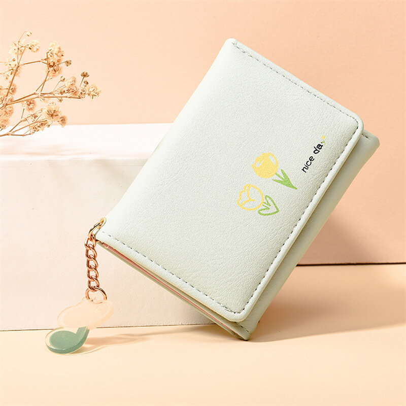 Solid Color Women Short Wallet Accessories Triple Fold Money Clip Leather Purse Multiple Card Positions Ladies Card Bag