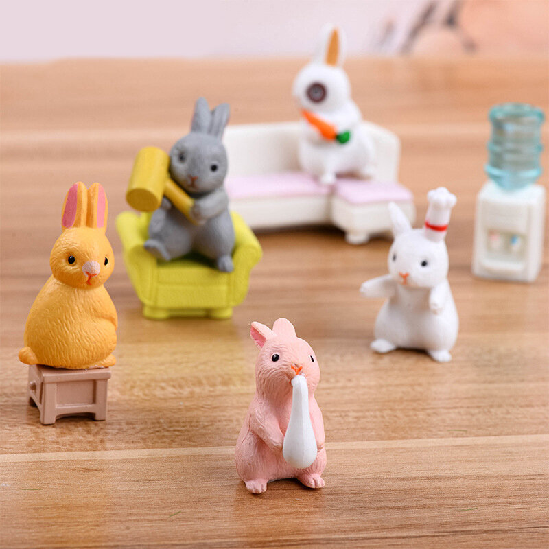 12Pcs Cute Mini Rabbit Decoration miniatura Hare Animal Figurine Mini Bunny Garden Ornament Micro Landschaft Craft