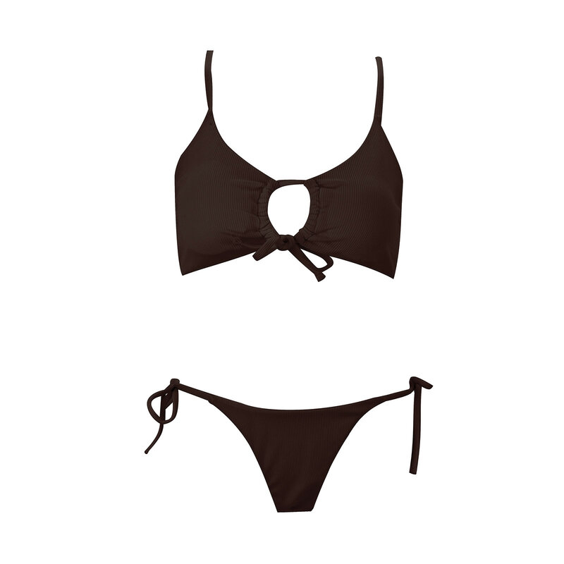 Bikini brésilien sexy pour femmes, maillot de bain taille basse, uni, ensemble 2 pièces, natation, plage, fente, 2024