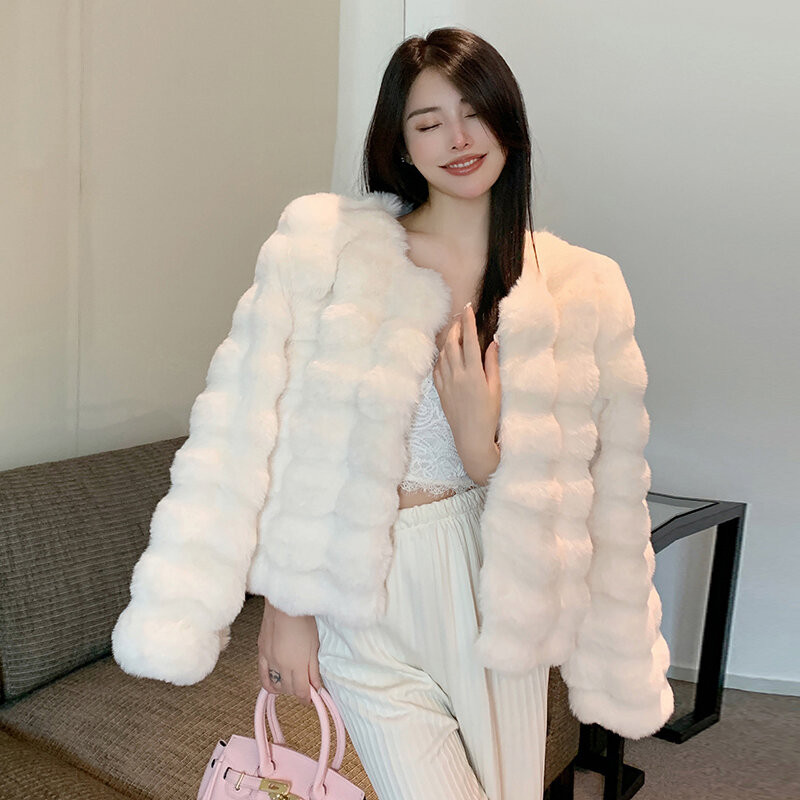 Jaket musim dingin wanita, jaket bulu palsu lengan panjang longgar hangat Mode Korea Hotsweet 2023