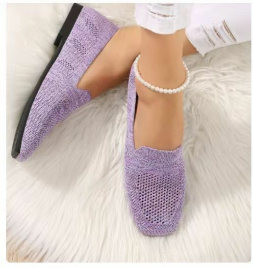Zapatos de malla transpirable para mujer, calzado informal con punta cuadrada grande, suela plana, un solo pie, Color sólido, primavera 24