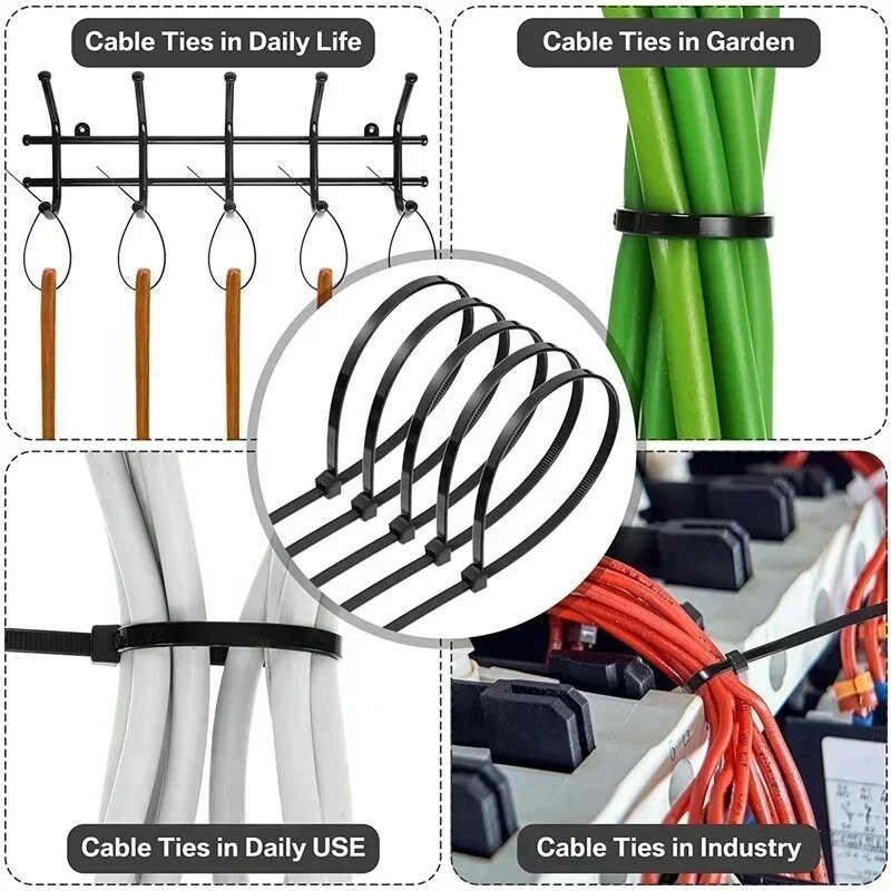 100pcs/lot Self Locking Nylon Cable Ties Detachable Cord Tie Straps Adjustable Fastening Loop Cables Zip Bundle Ties Wholesale