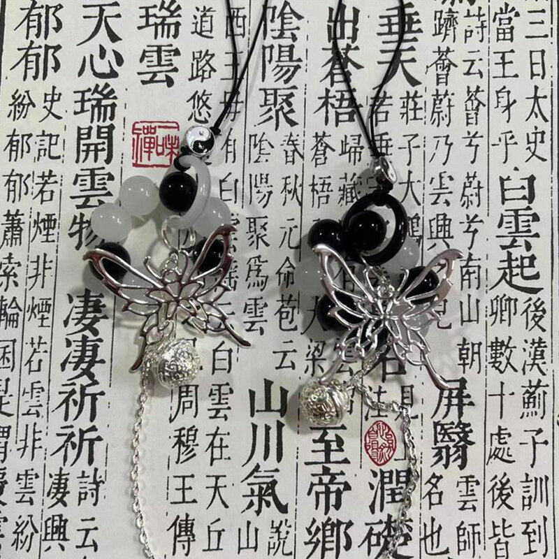 Chinese Style Butterfly Phone Chain Charme, pulseira de celular, chaveiro cordão, pingente de bolsa, estojo pendurado, presente para casal