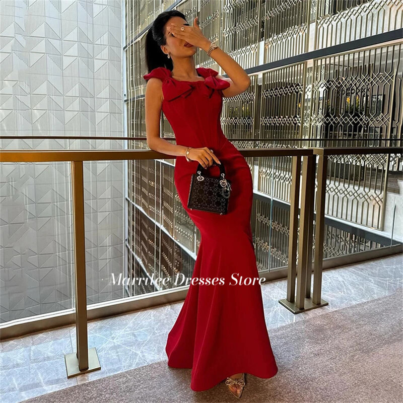 Marrilee-vestido de noche rojo elegante sin mangas hasta el tobillo, vestido de fiesta plisado Sexy, pajarita, tirantes, manchas en los hombros