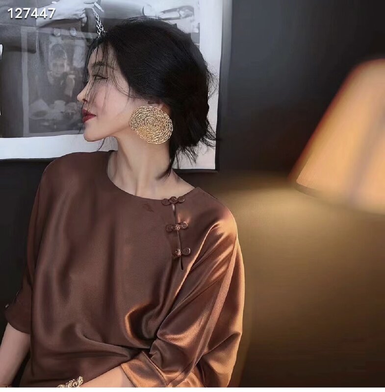 Chemise Élégante de Style Chinois, Costume Haut de Gamme, 100% Soie Acétate➕Ensemble deux pièces jupe