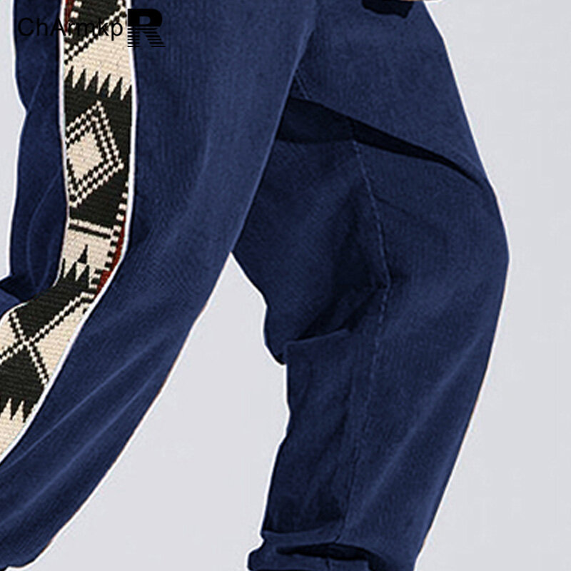 Modne ChArmkpR 2024 letnie wiosenne męskie z nadrukiem z jednej strony list do kostek spodnie z elastyczną gumką w pasie długie spodnie męskie S-2XL Streetwear