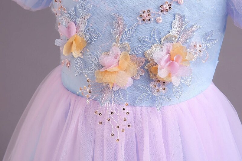 Gaun Panjang Anak Perempuan Gaun Makan Malam Pesta Ulang Tahun Putri Kelas Atas Gaun Pesta Dansa Wisuda Kampus Gaun Lengan Gelembung Gadis Bunga