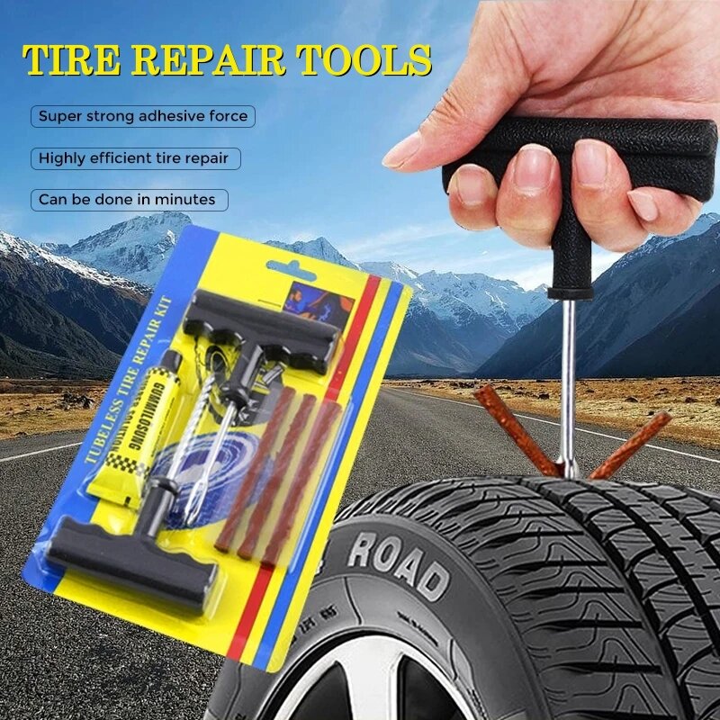 Car Tire Repair Kit Set, bicicleta, caminhões, motocicleta, pneu punção, esponja, cola, acessórios de manutenção do carro
