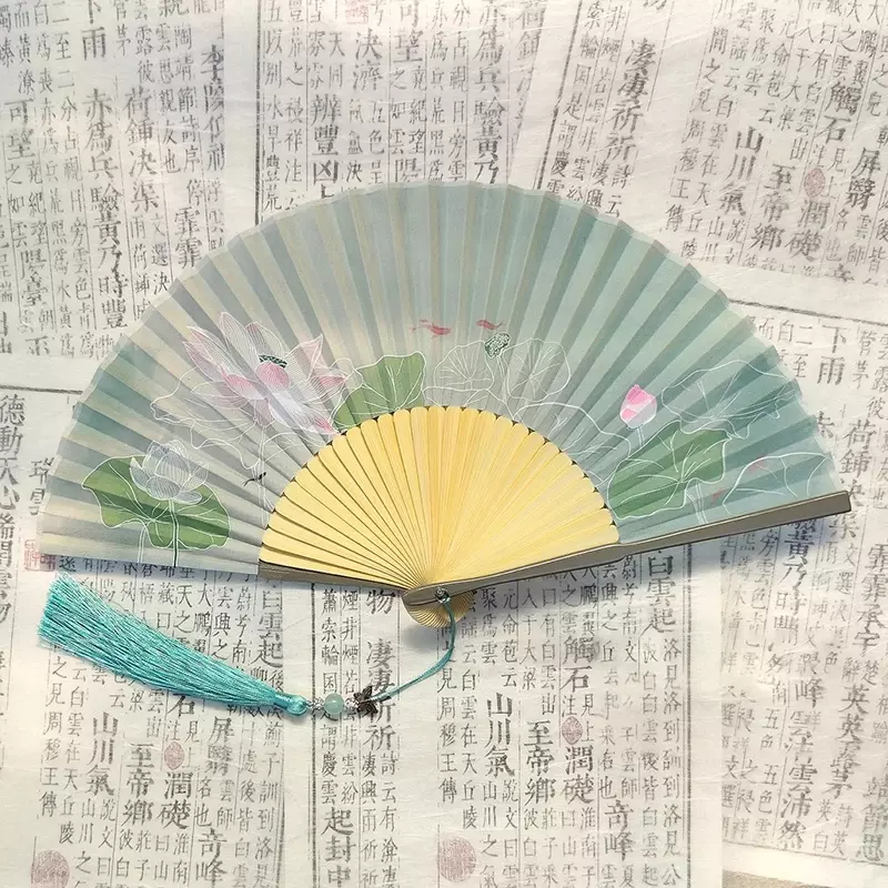 Kipas lipat Festival tangan lucu kipas lipat pribadi Tiongkok lipat dekorasi bambu portabel Ventilador Portatil