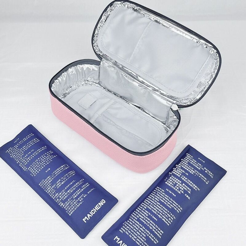 Waterproof Insulin Cooling Bag Portable Thermal Insulated with Gel Pocket Pill Protector PU Insulin Cooler Diabetics