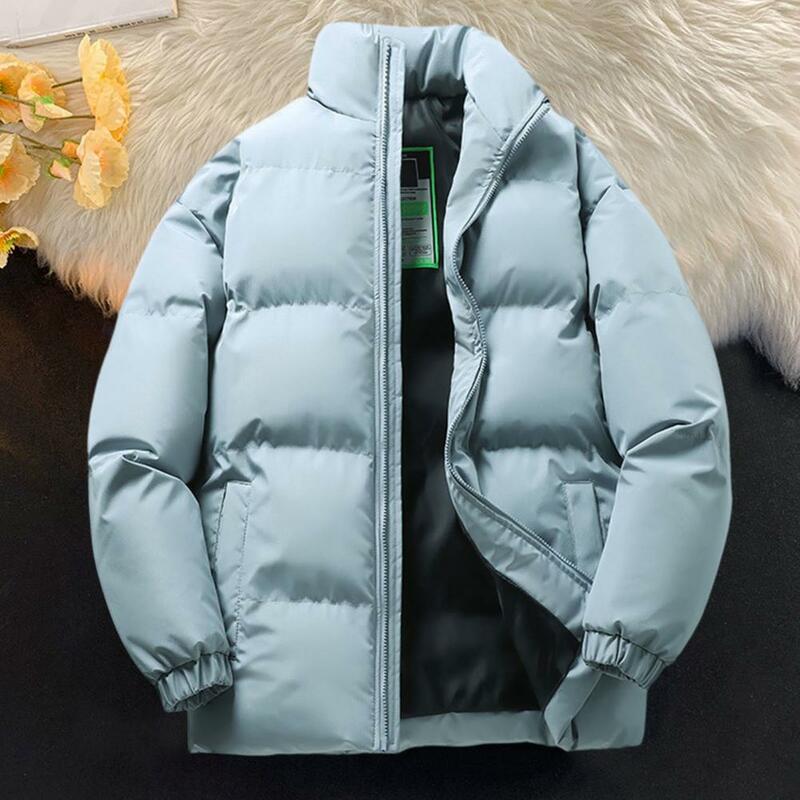 Casaco de algodão unisex Windproof com gola stand-up, jaqueta acolchoada aconchegante, fechamento de Zipper, exterior, inverno
