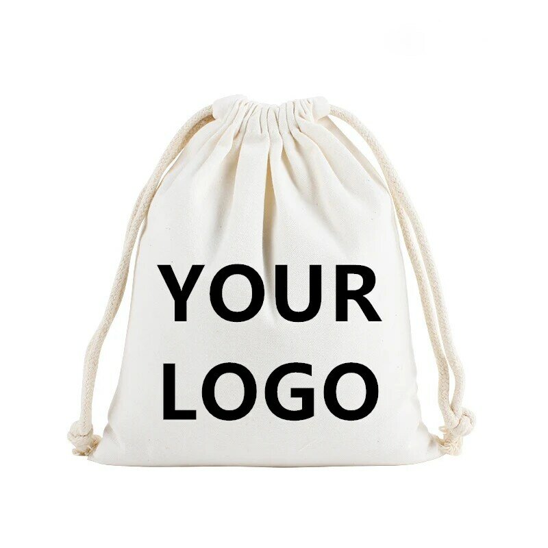 Customized LOGO Printing Canvas Drawstring Bags for Girls Boys Party Wedding High Quality Custom Cotton Pouches Personalize Sack