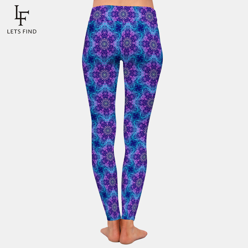 Letsfind vendas quentes mulheres leggings 3d mandala imprimir calças de fitness cintura alta alta elasticidade leggings
