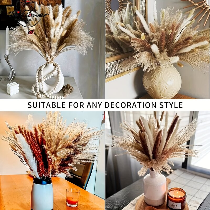 120pcs Dried Flowers Pampas Bunny Rabbit Tails Grass Bouquet Home Vase Decoration Artifical Flower Natural Pampa Wedding Decor