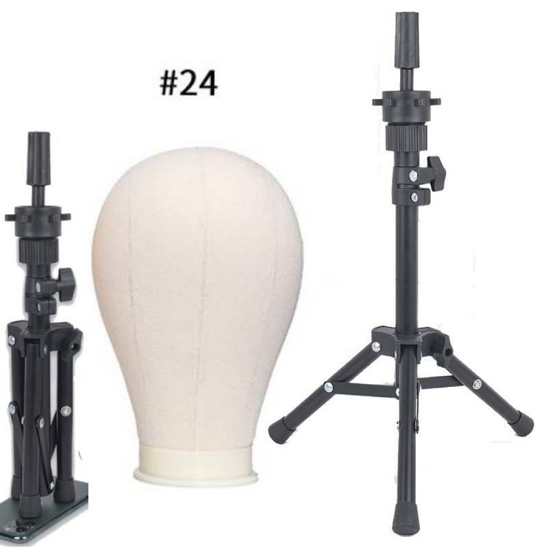 Canvas Block Wig Head Training Mannequin Head for Wig Display Wigs Styling Manikin Head with Mini Wig Stand Adjustable Tripod