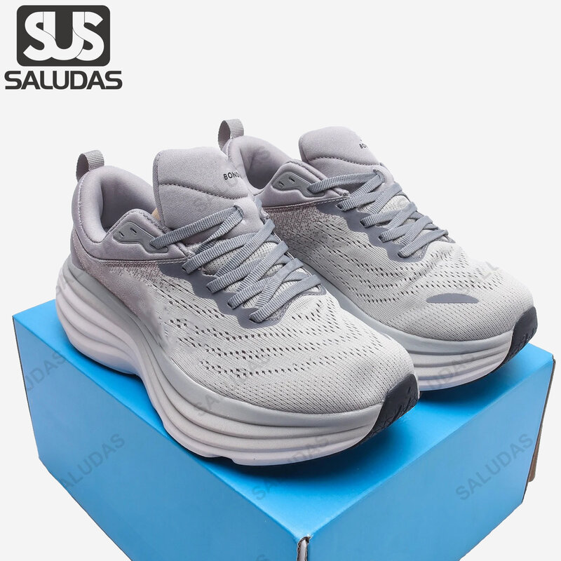 SALUDAS Bondi 8 Men Running Shoes Women Road Marathon Training Shoes Thick-Soled Elastic Outdoor Fitness Jogging Sneakers
