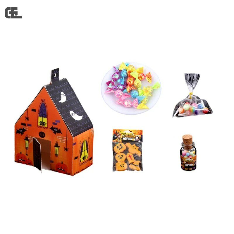 Maison de Bonbons Miniature pour Halloween, Biscuit, Frites, Fruits, Sucettes, Jouet de Décoration, Accessoires de Maison de Beurre, 1 Ensemble, 1:12