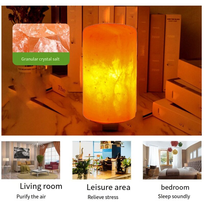 히말라야 크리스탈 소금 램프, LED 따뜻한 야간 조명, 공기 청정기 장식, 침대 옆 테이블 램프 장식, US 플러그
