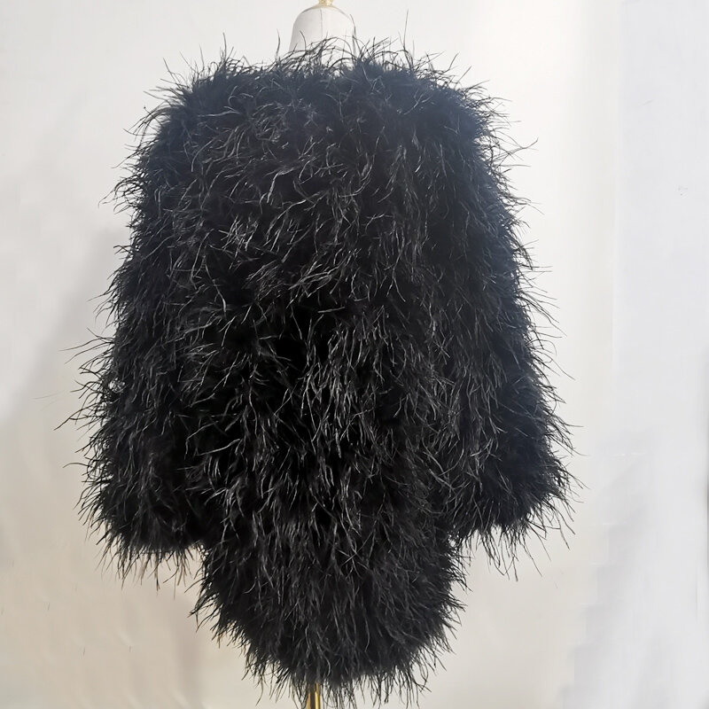 Abrigo largo de pluma de avestruz Real para mujer, chaqueta de manga larga, abrigo cálido informal, 85CM