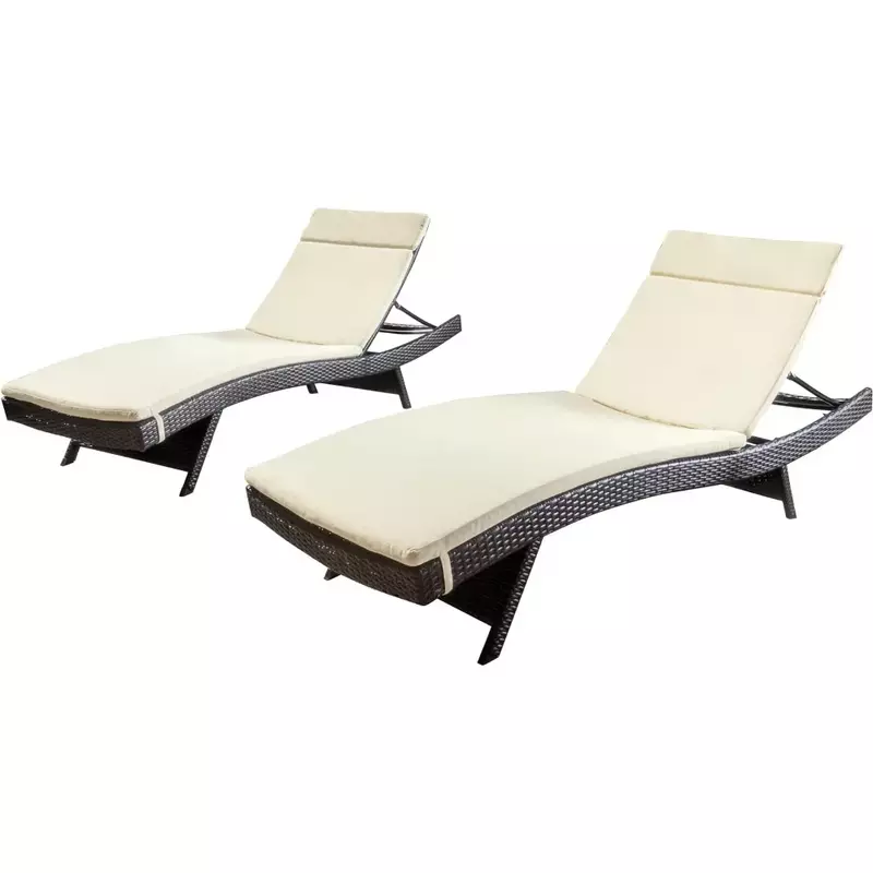 2-Pcs Set Recliner Salem Outdoor Wicker Adjustable Chaise Lounges With Cushions Relaxing Chair Freight Free Furniture