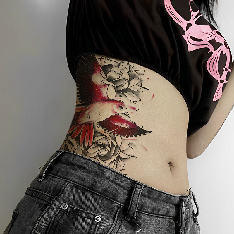 Stiker tato hewan warna-warni untuk pria wanita seni tubuh lengan belakang tahan air tato sementara rubah ekor sembilan stiker tato Flash