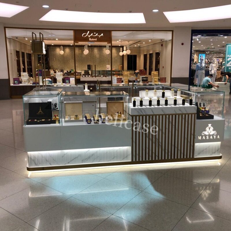 Custom, custom made perfume showcase glass display counter shopping center modern perfume kiosk display furniture design