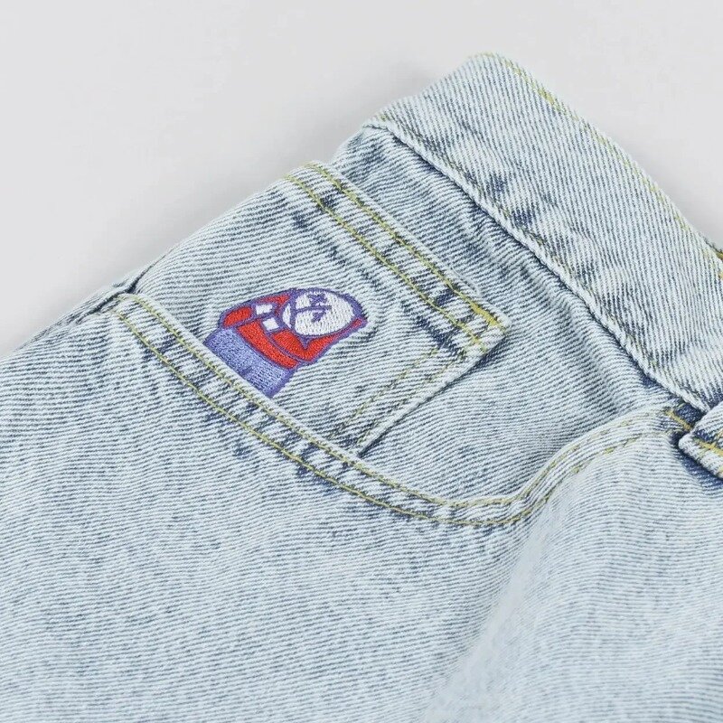 Calção jeans grande com bordado em desenhos animados, Y2K, hip-hop, calça de cinco pontos, retrô, clássico, gótico, solto, jovem, roupa de rua, 2021