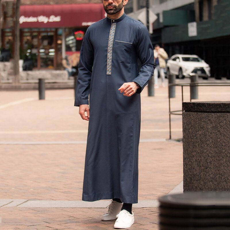 Islam Men Clothing Kaftan Muçulmano Robe Bordado Solto e Respirável Djellaba Abaya Homem Jubba Thobe Islam Vestido Eid