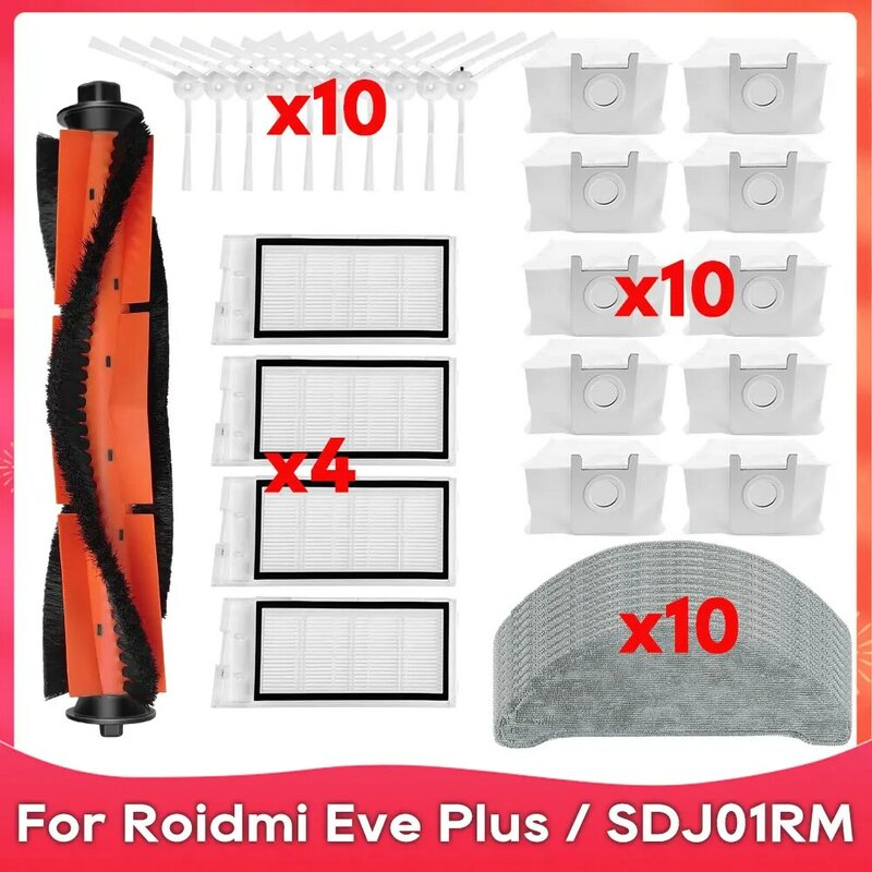 Fit For Roidmi Eve Plus / SDJ01RM Roller Side Brush Hepa Filter Mop Colths Dust Bag Robot Vacuum Cleaner Spare Parts Accessories