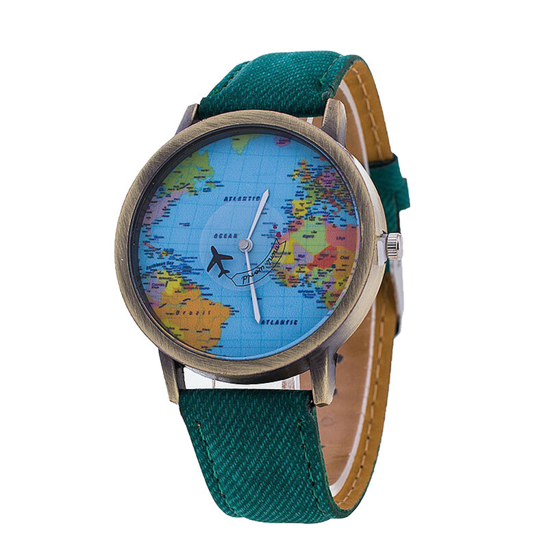 남녀공용 쿼츠 손목시계, 크리에이티브 비행기 중고 지도 시계, 몬트르 2024, 패션 레트로 벨트