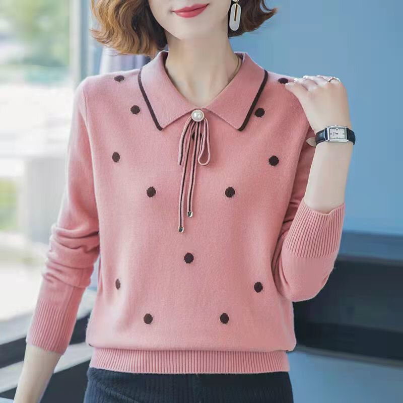 Новинка весна-осень 2023, модный элегантный женский пуловер для отдыха, свитер для женщин среднего возраста, универсальный свободный женский свитер для матерей
