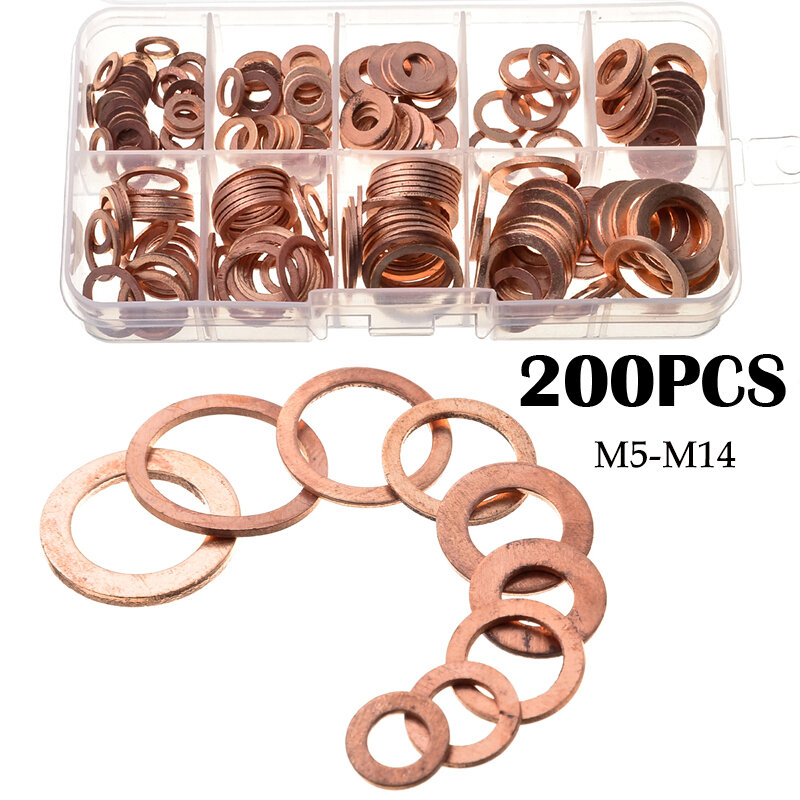 O-Ring Copper Washer Gasket Set, selo de anel plano para barco, anel de vedação de esmagamento, Sump Plug, juntas de óleo, M4-M28, 100 Pcs, 200 Pcs, 250 Pcs, 300 Pcs, 568Pcs