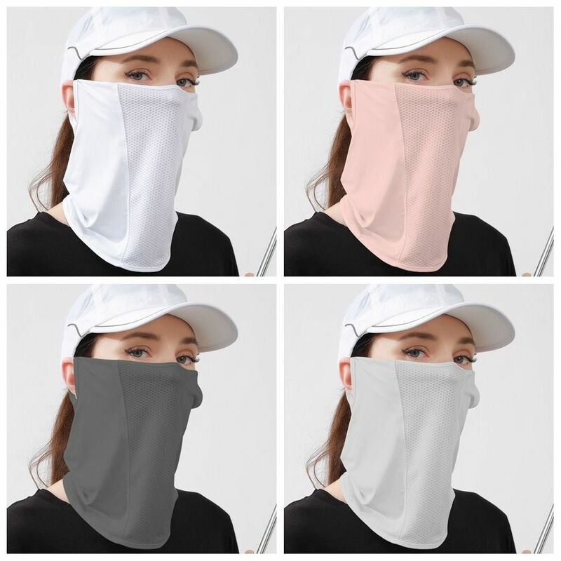 Solid Color Ice Silk Mask Sun Proof Bib UV Protection Sunscreen Face Scarf Hanging Ear Neck Wrap Cover Face Cover Hiking